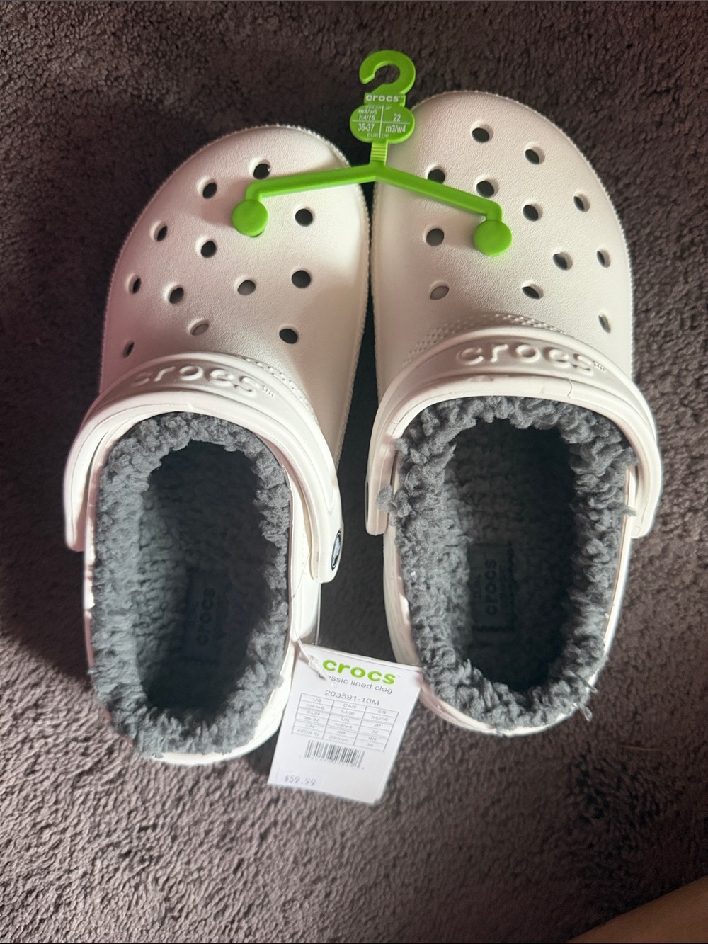 CROCS White Fleece-Lined Clogs